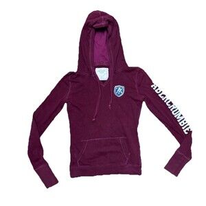 Y2K Abercrombie & Fitch Burgundy Pullover Hoodie Spellout Sleeve Small